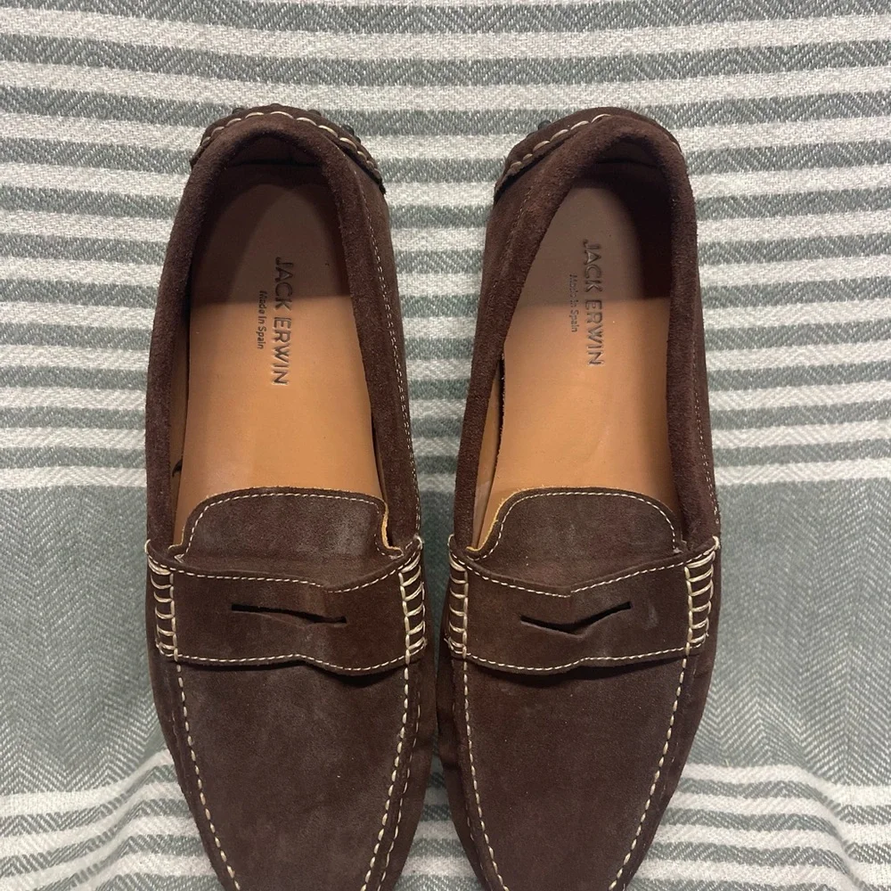 Jack Erwin Parker Brown Suede Slip-On‎ Loafers with Moccasin Stitching Size 8D
